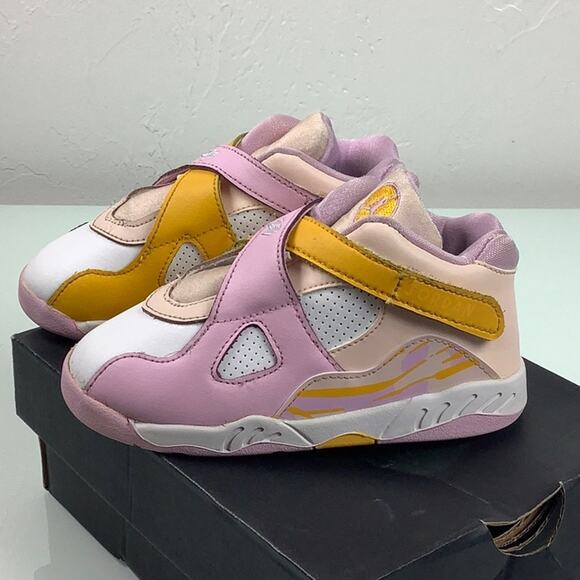 Jordan 8 Retro (TD) orange Pearl/LT Artic pink sneakers toddler size 10C EUC - Picture 6 of 16